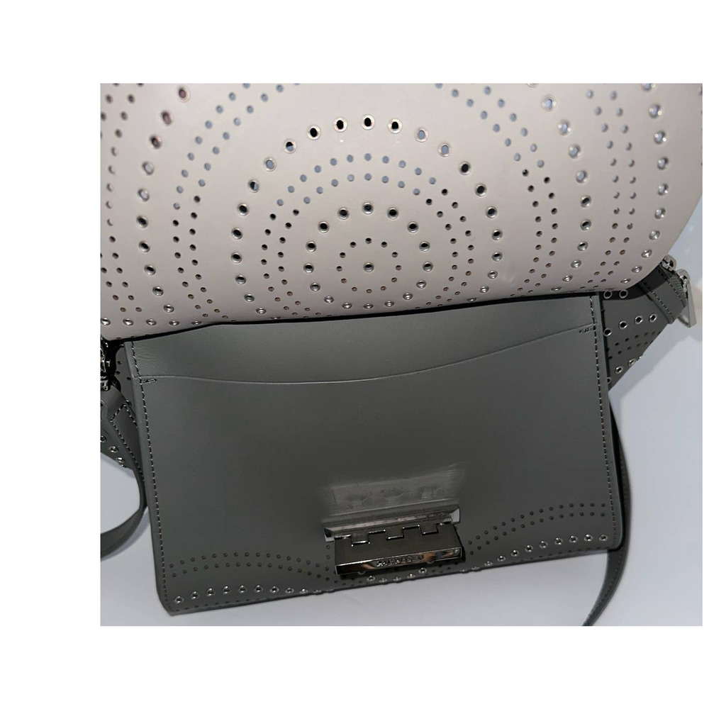 Zac Posen Gray Leather Laser‎ Cut Studded Purse Handbag - Picture 3 of 6
